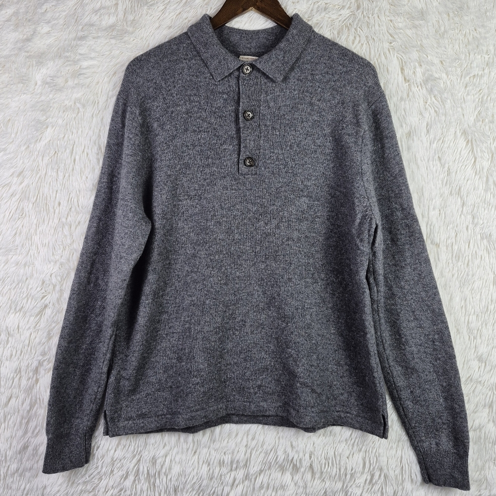 J Crew Mens XL Gray Rugged Merino Long Sleeve Polo Sweater Outdoor Preppy BC955
